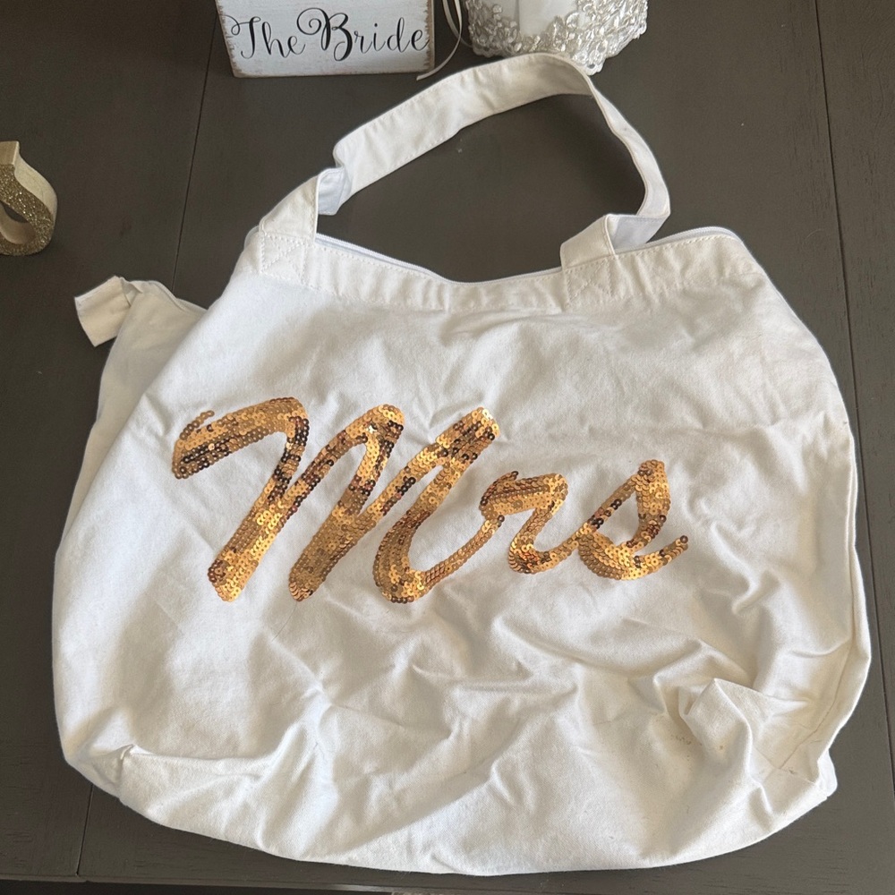 White and Gold Mrs. Tote Bag